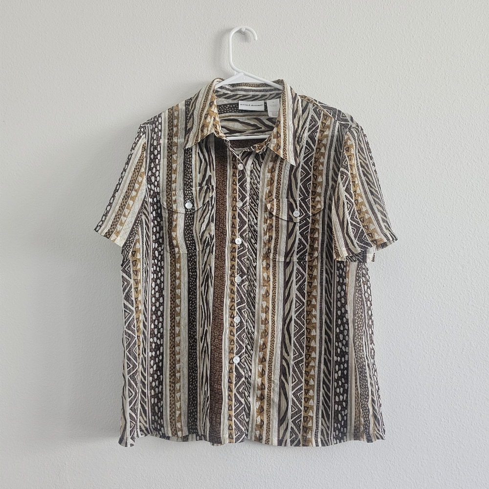 Vintage Plus Alfred Dunner Animal Print Button Down Short Sleeve Shirt 14